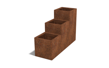 Cortenstaal plantenbak Vierkant Trapmodel III 40 opties=bodemplaat
