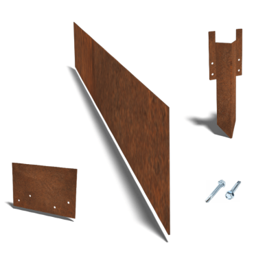 Cortenstaal kantopsluiting recht 15 cm complete set per 15 meter