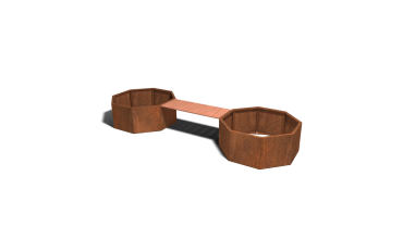 Cortenstaal plantenbak - Achthoek - 362,6 x 120,7 x 50 cm - Met bankje - Zonder bodemplaat