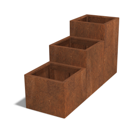 Cortenstaal plantenbak Vierkant Trapmodel III 50 opties=bodemplaat
