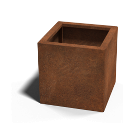 Cortenstaal plantenbak Vierkant 40x40 hoogte=30cm opties=bodemplaat + 4 wielen