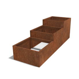 Cortenstaal plantenbak Vierkant Trapmodel III 80 opties=bodemplaat