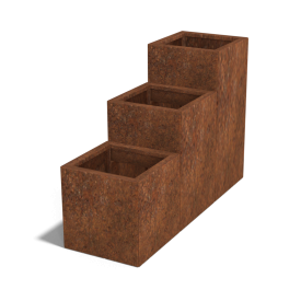 Cortenstaal plantenbak Vierkant Trapmodel III 40 opties=bodemplaat