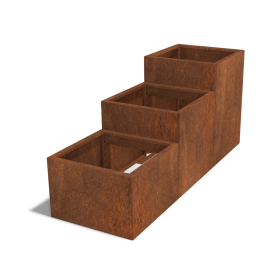 Cortenstaal plantenbak Vierkant Trapmodel III 60 opties=bodemplaat
