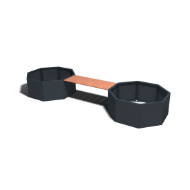 Gepoedercoat staal plantenbak met bankje met Bankje Achthoek-RAL7016