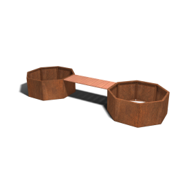 Cortenstaal plantenbak - Achthoek - 362,6 x 120,7 x 50 cm - Met bankje - Zonder bodemplaat